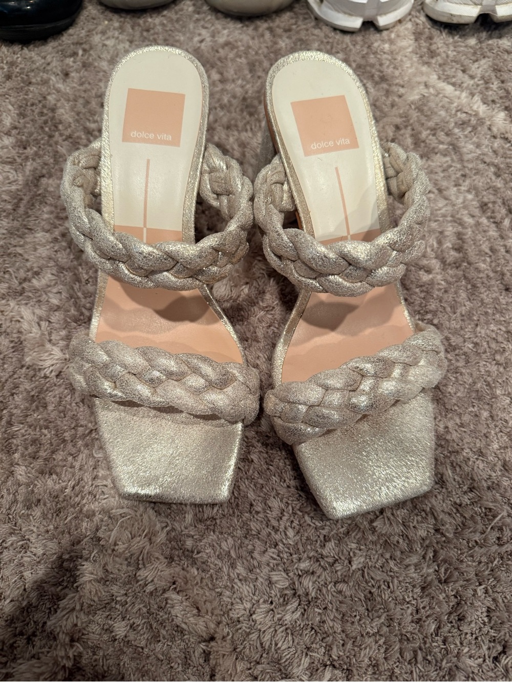 Dolce Vita Braided Double-Strap Heeled Sandals in Metallic